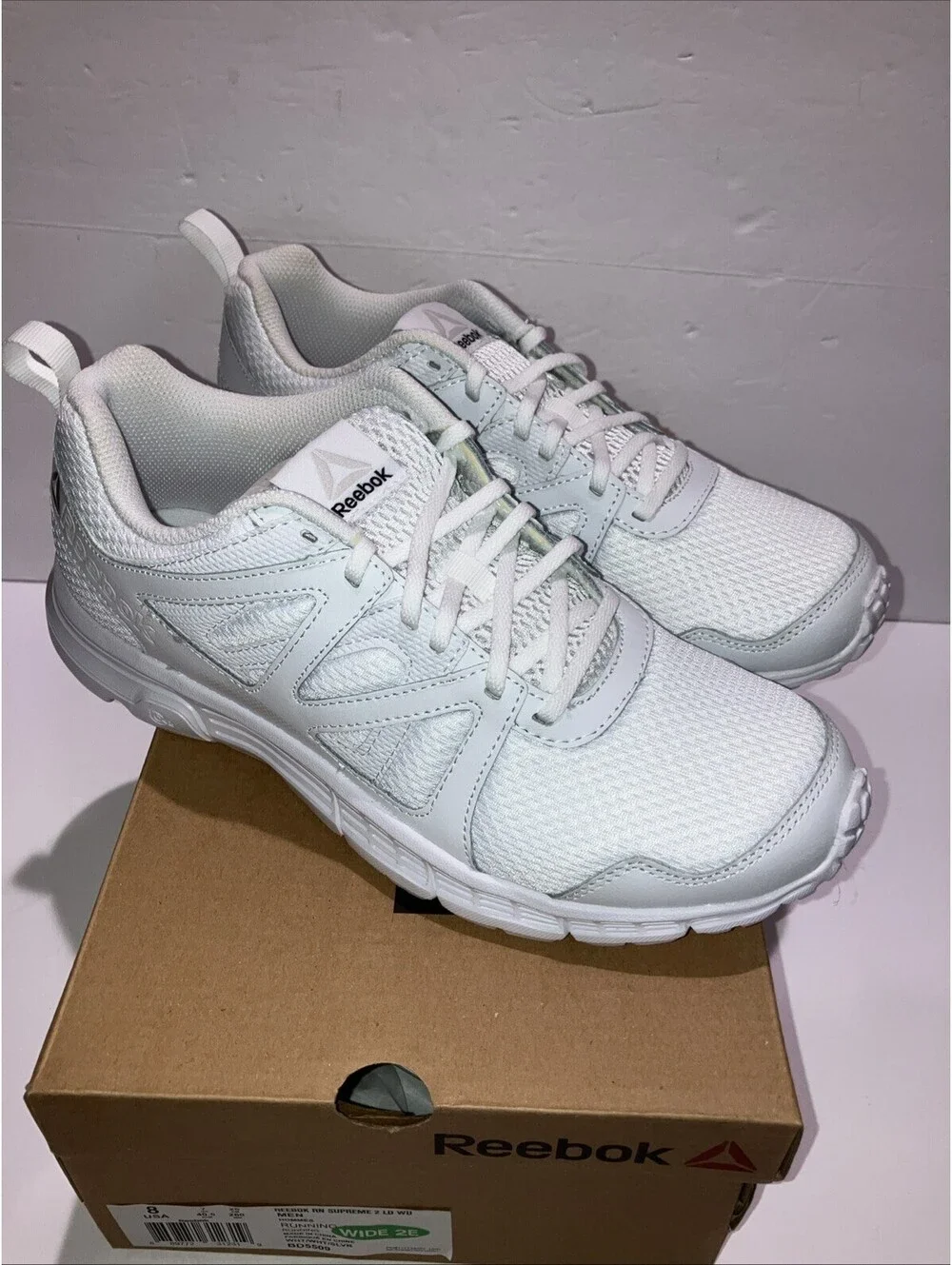 REEBOK Run Supreme 2 LD WIDE BD5509 Men's Running Shoe Size 8 White 2E WIDE NEW